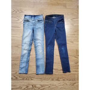 Cat & Jack Girls 7 Slim Jeggings Stretch Lot of 2 Light Wash and Dark Wash EUC